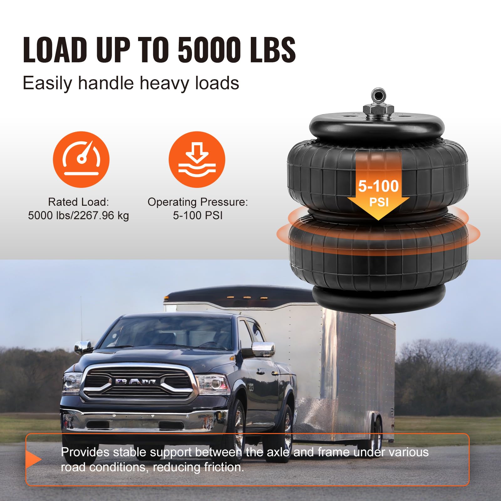 VEVOR Air Bag Suspension Kit for 2003-2018 Dodge Ram 2500/3500 4WD - 5000 lbs Capacity, 5-100 PSI Adjustable Air Springs - Perfect for Towing, Heavy Loads & Off-Road Adventures