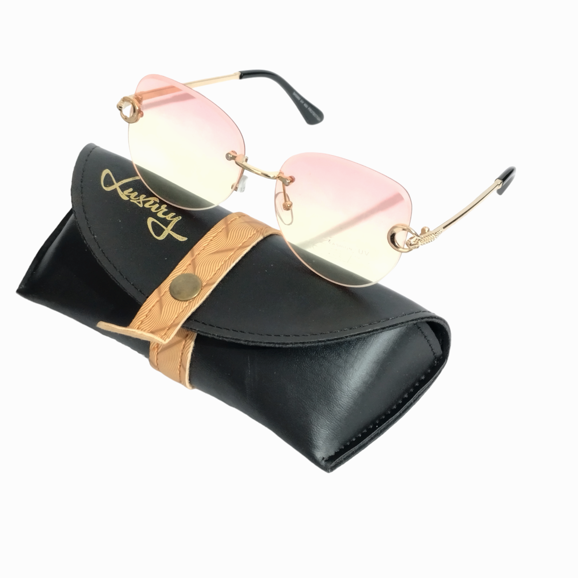 Trendy Pink Yellow Gradient Rimless Sunglasses for Women - UV Protection, Lightweight & Stylish - Perfect for Beach, Driving & Outdoor Activities