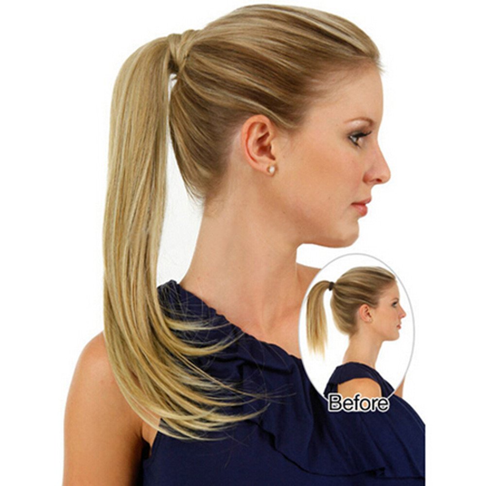 Remeehi 20inch Real Human Hair Ponytail Extensions - Straight Clip-in Wrap Around Hairpiece (80g, 4# Medium Brown) for Women - Perfect for Parties, Weddings & Daily Styling