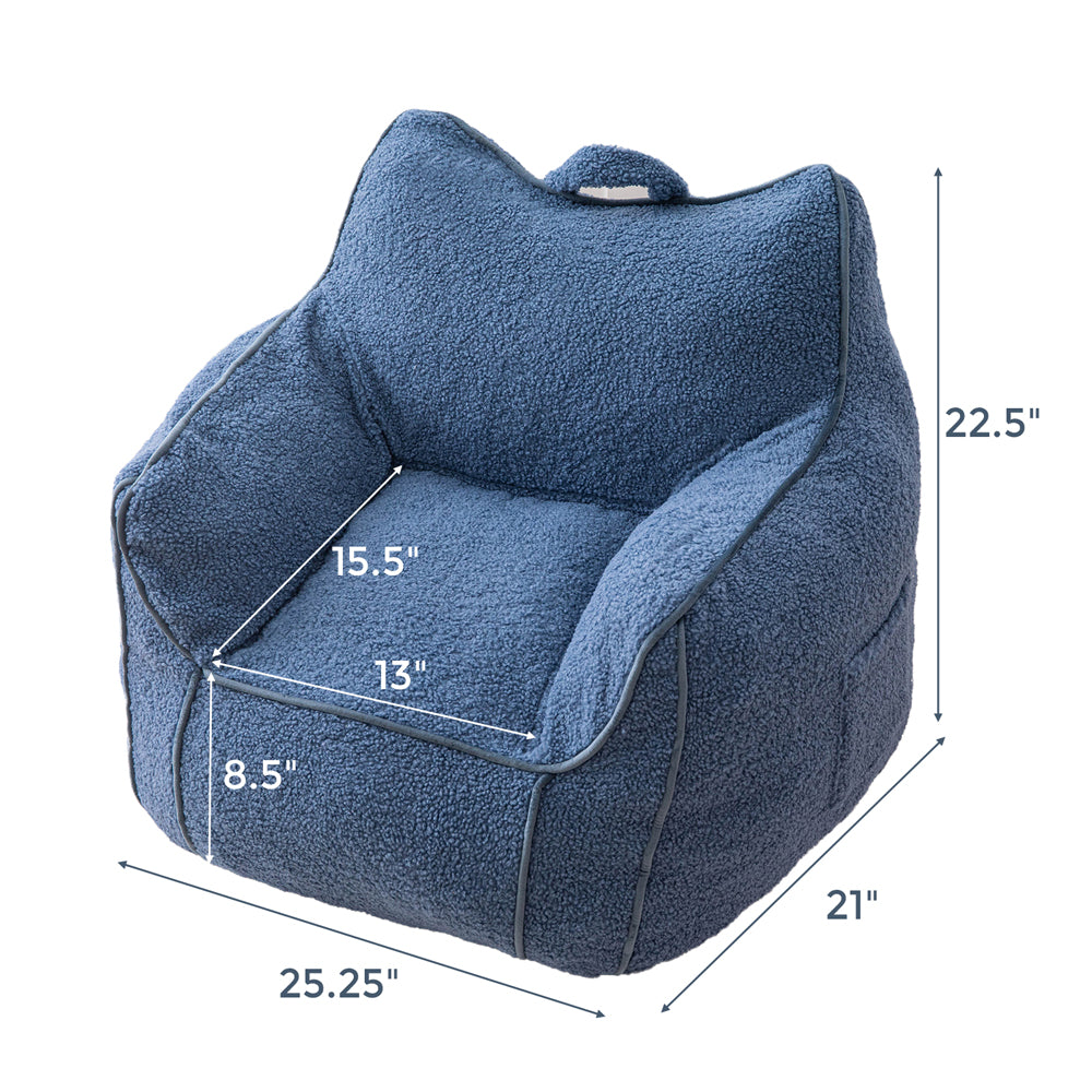 MAXYOYO Kids Bean Bag Chair - Soft Sherpa Bean Bag Couch with Decorative Edges for Boys & Girls, Comfortable Seating for Bedroom, Playroom or Reading Nook (Blue)