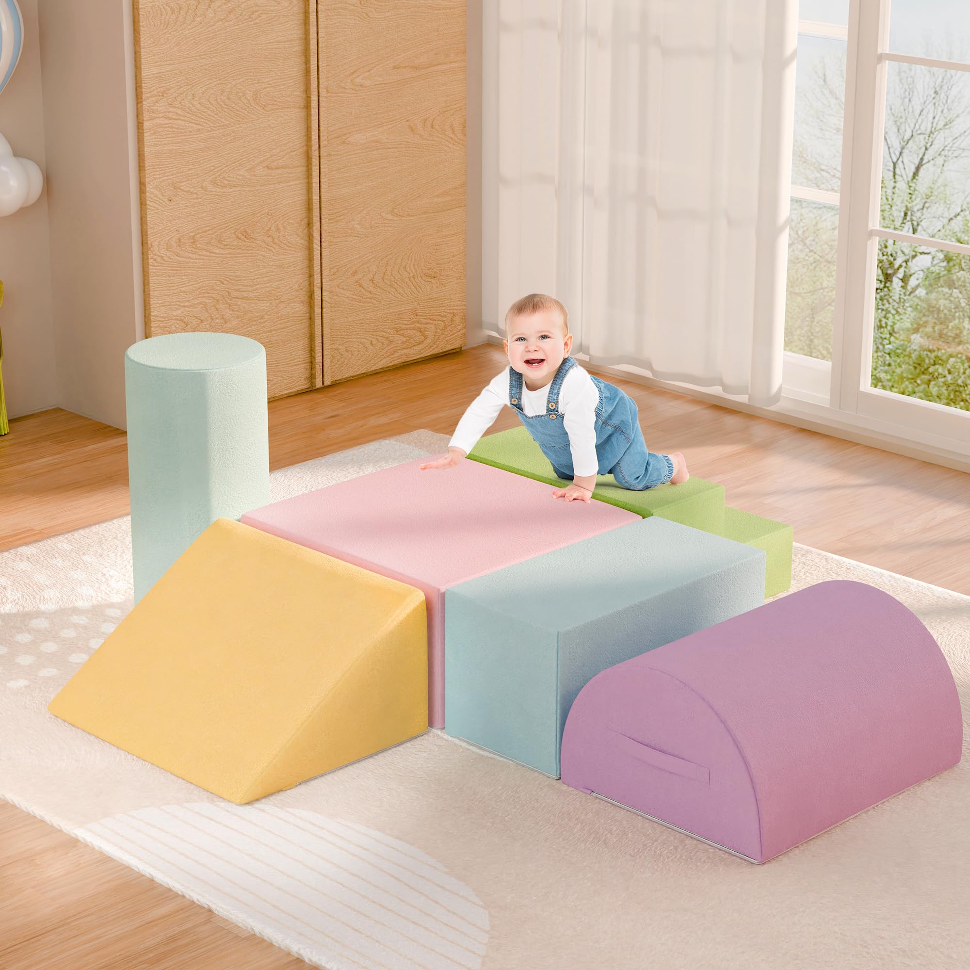 MU Foam Climbing Blocks for Toddlers - 6-Piece Soft Play Set with 30D High-Density Foam, Safe Infant Climbing Toys for Babies & Kids - Perfect for Indoor Playrooms, Daycare Centers & Home Play Areas