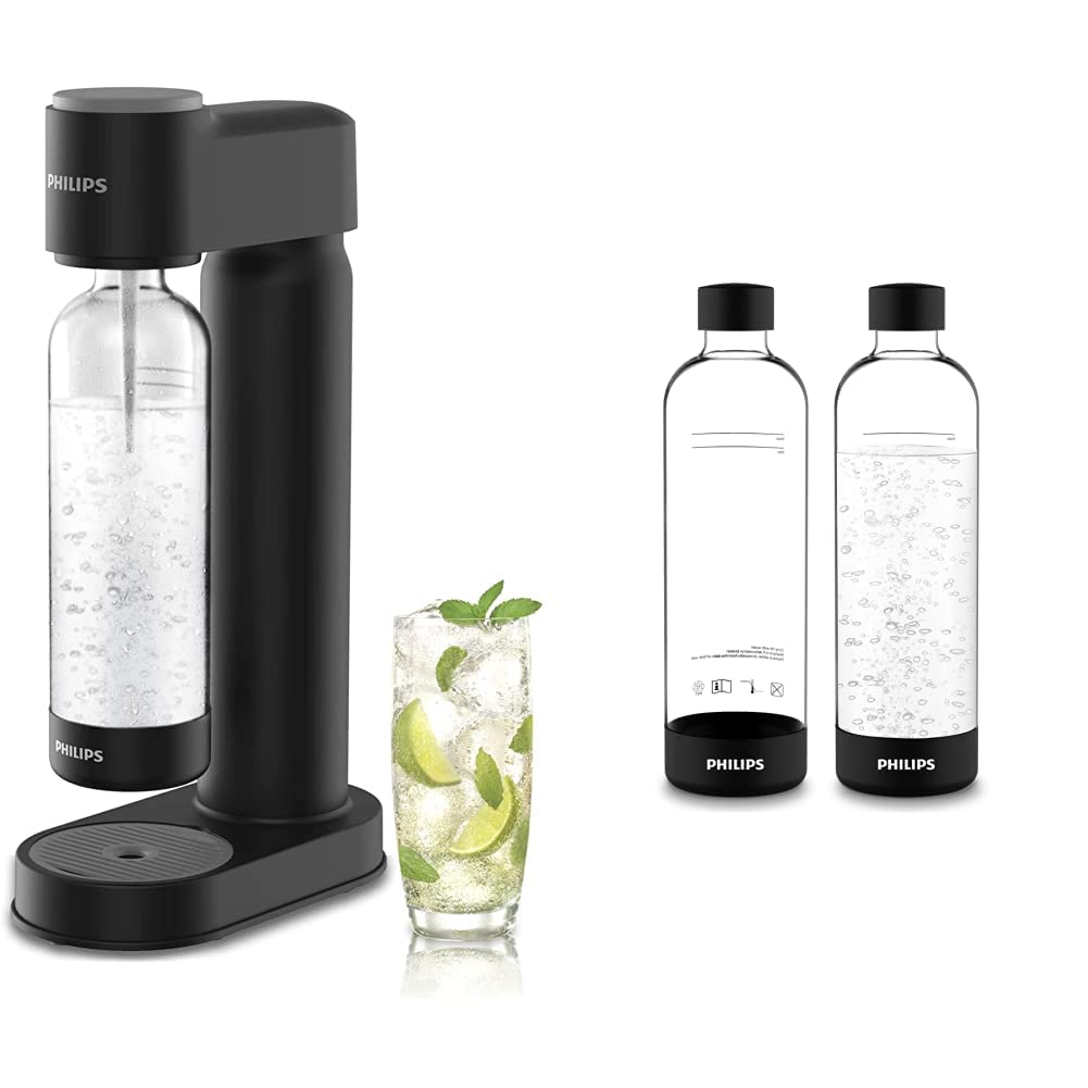 PHILIPS Sparkling Water Maker & Soda Machine with 1L Carbonating Bottle - Twin Pack Reusable PET Bottles for Homemade Carbonated Drinks | Perfect for Kitchen, Parties & Healthy Hydration
