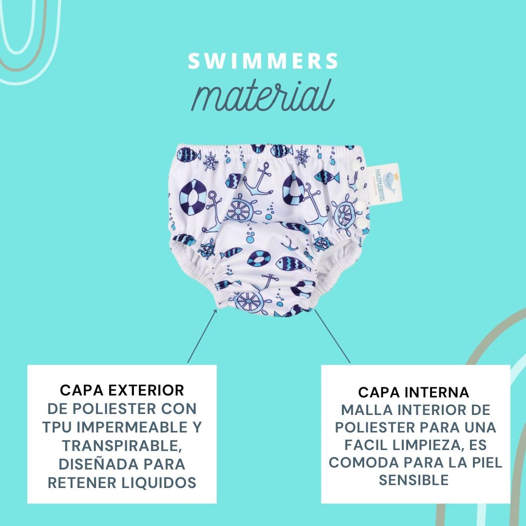 Reusable Absorbent Swim Diapers for Baby Boys & Girls - Sun Print, Large Size - Perfect for Pool, Beach & Water Play