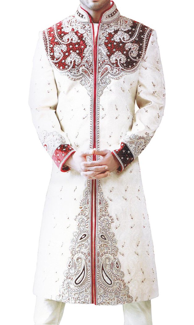 Stylish Cream Sherwani for Men | Embroidered Indian Wedding Suit SH451 | Perfect for Weddings, Festivals & Special Occasions