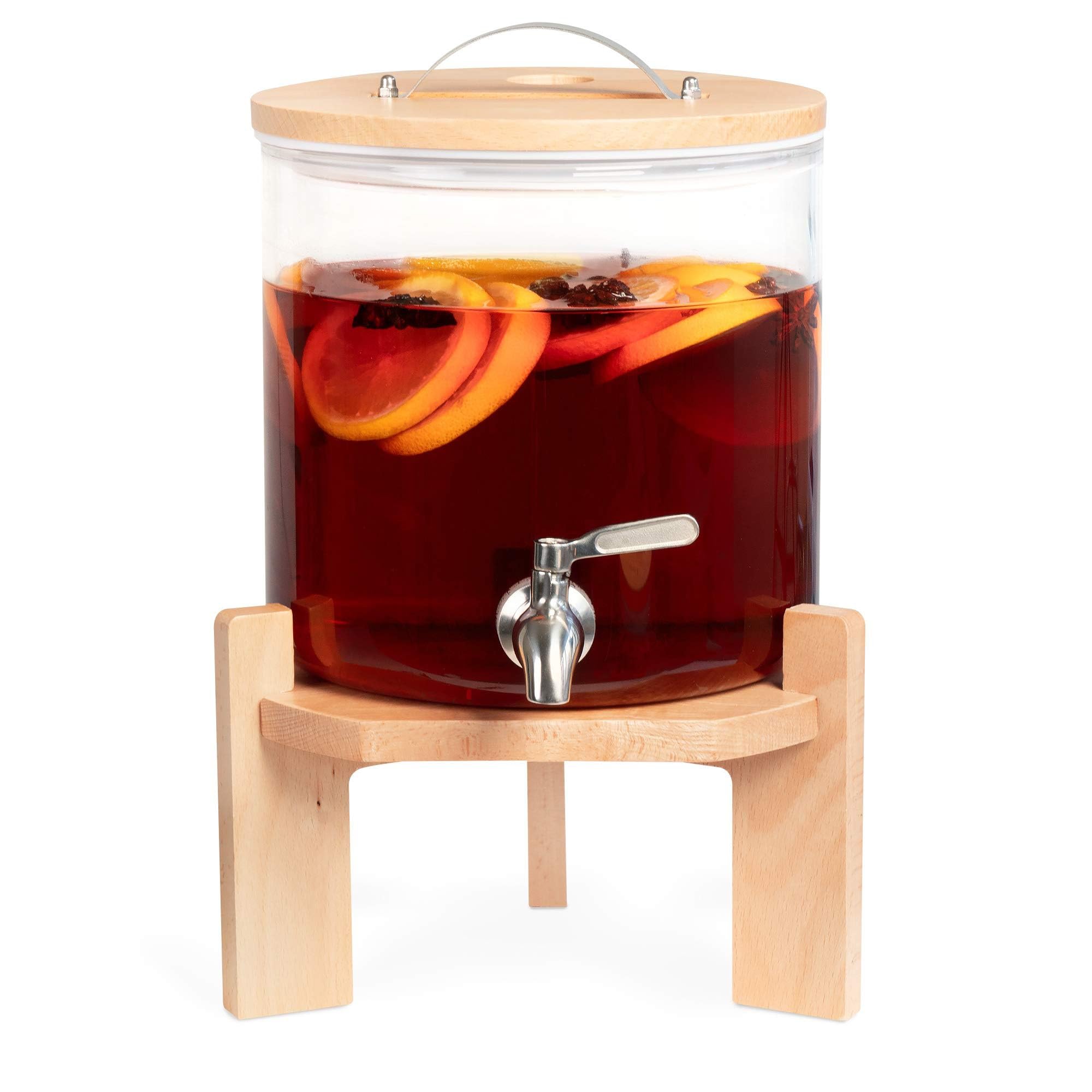 Vintage 5L Glass Drink Dispenser with Tap & Stand - Large Capacity Beverage Dispenser for Cocktails, Juice, Lemonade - Perfect for Parties, Weddings & Outdoor Events - Mason Jar Style Cold Water Kettle with Spigot - Refrigerator Safe Drink Server