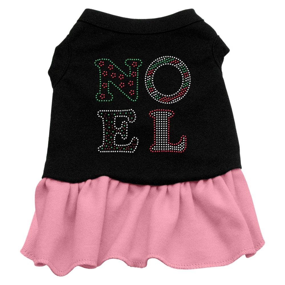 Christmas Pet Dog & Cat Dress with Rhinestones - 'Noel' Black & Light Pink XL (14-20 lbs) for Holiday Parties & Festive Photos