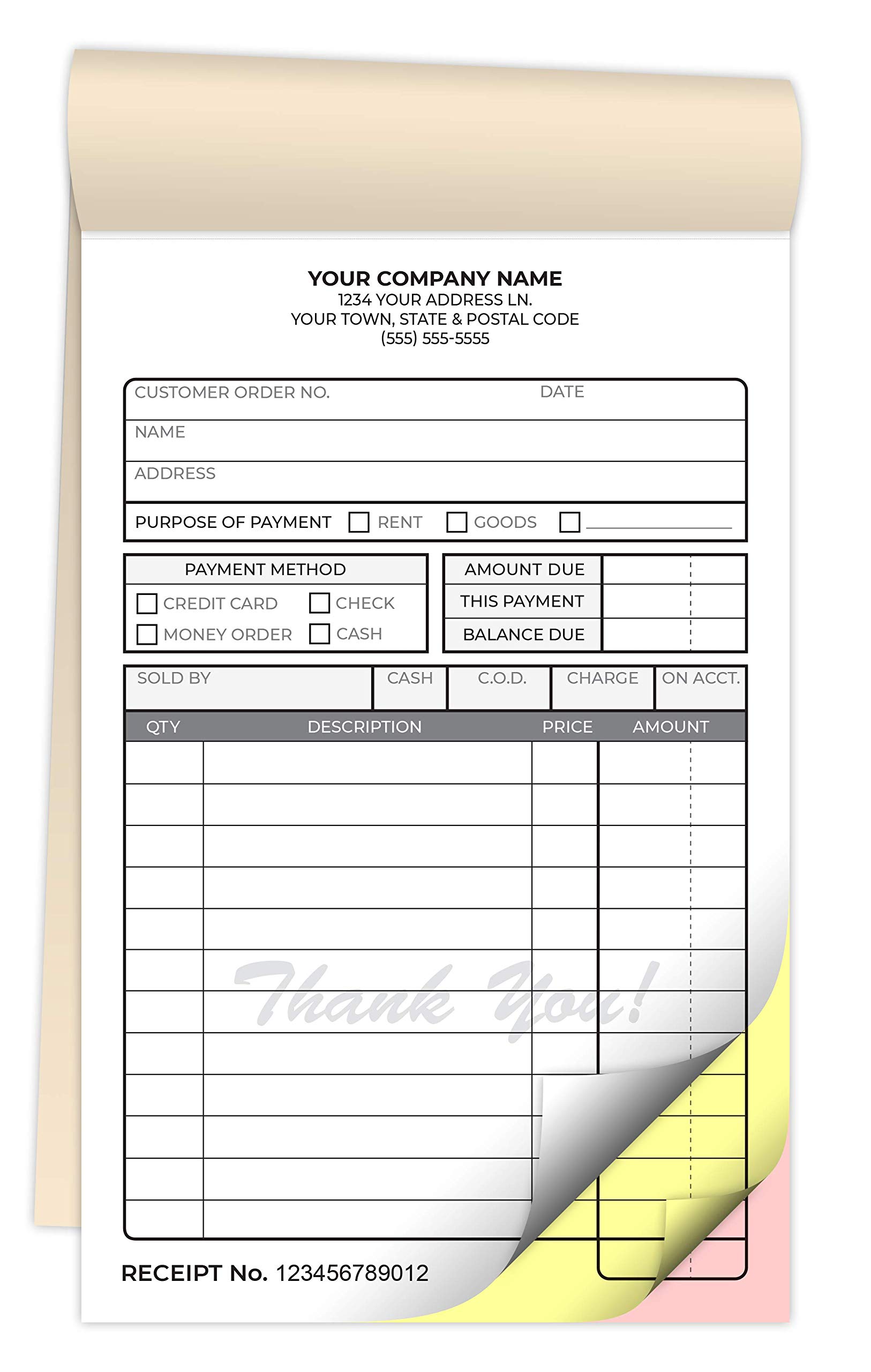 Custom Printed Carbonless NCR 3-Part Receipt Books 4.25