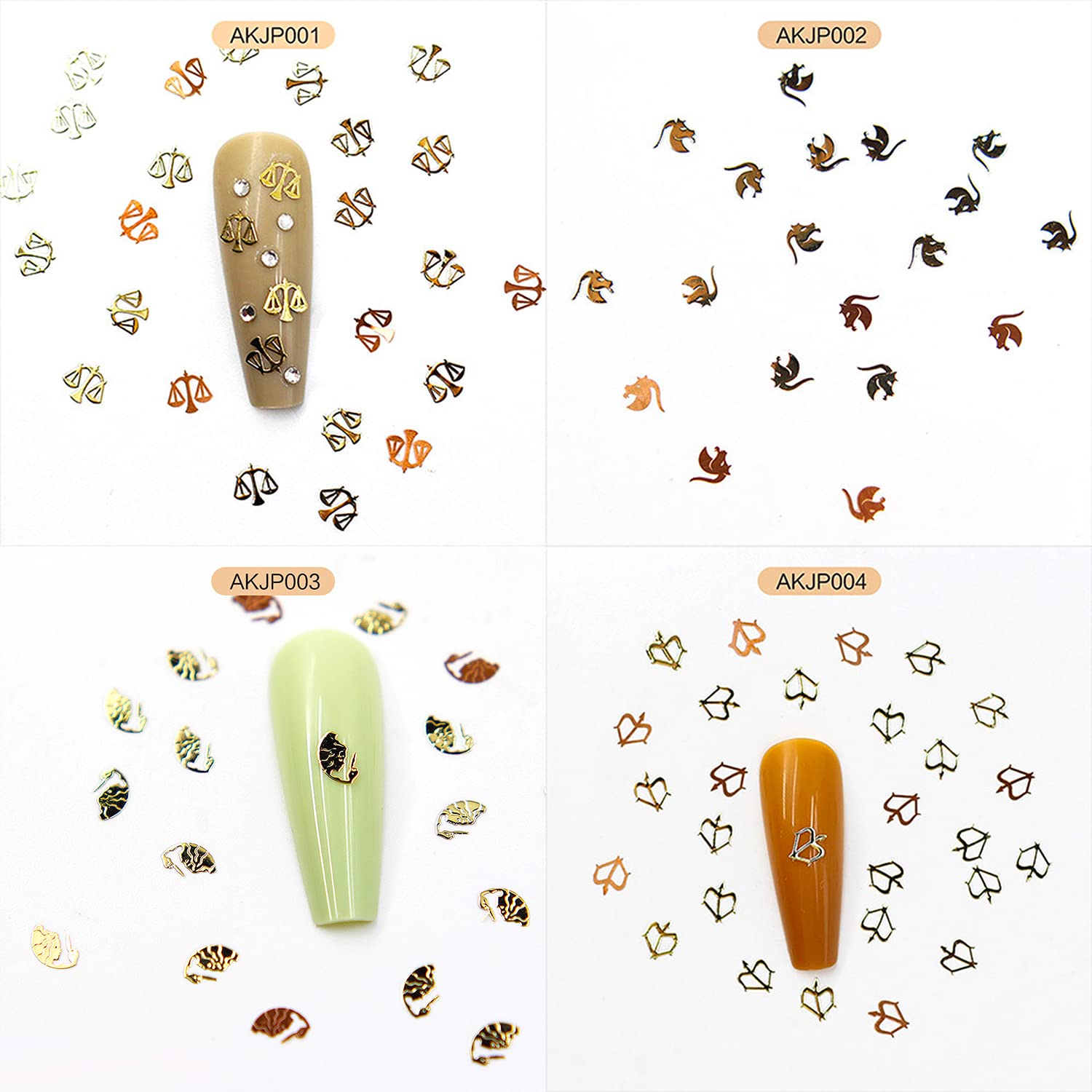 2 Boxes 1200pcs Zodiac Nail Art Charms - Twelve Constellation Gold Nail Stickers & Sequins for Nail Art Decoration | Perfect for DIY Manicures, Salon Nail Designs, and Zodiac-Themed Nail Art