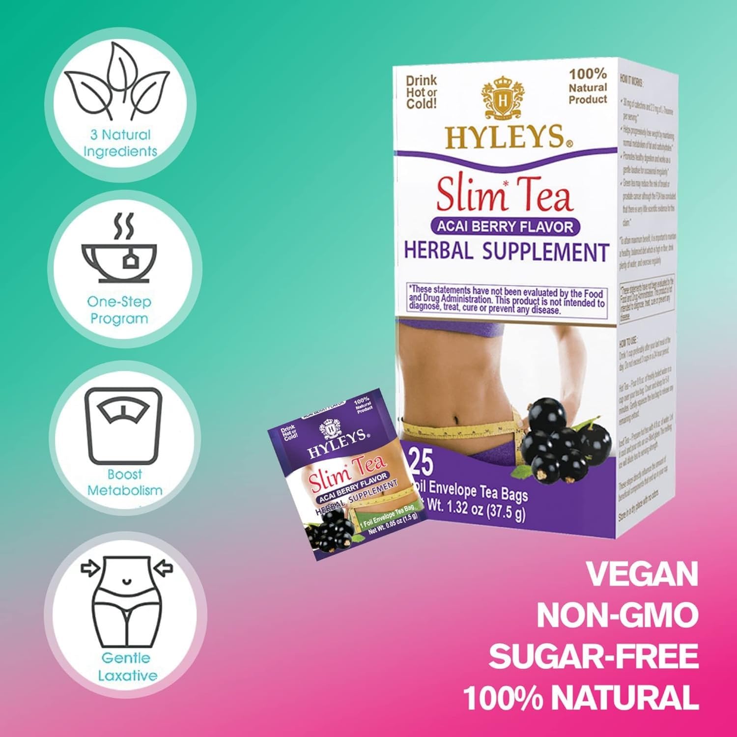Hyleys Slim Tea Acai Berry 50 Tea Bags (6 Pack) - Natural Herbal Weight Loss Supplement for Detox & Cleanse - Supports Metabolism & Digestion - Perfect for Daily Wellness Routine or Post-Workout Recovery