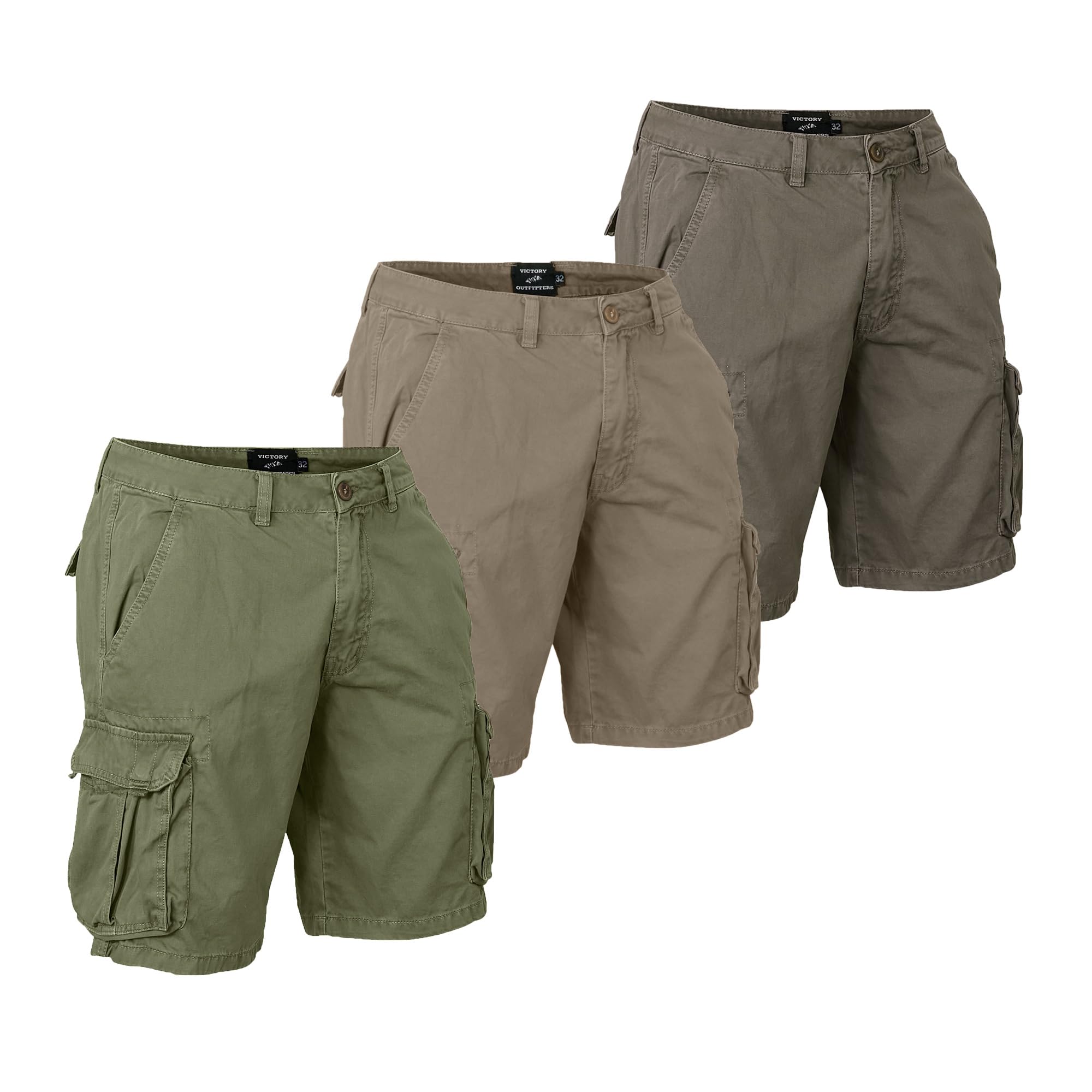 Victory Men's Twill Cargo Shorts - Lightweight Cotton Casual Shorts with Multiple Pockets for Outdoor Hiking, Camping & Summer Travel