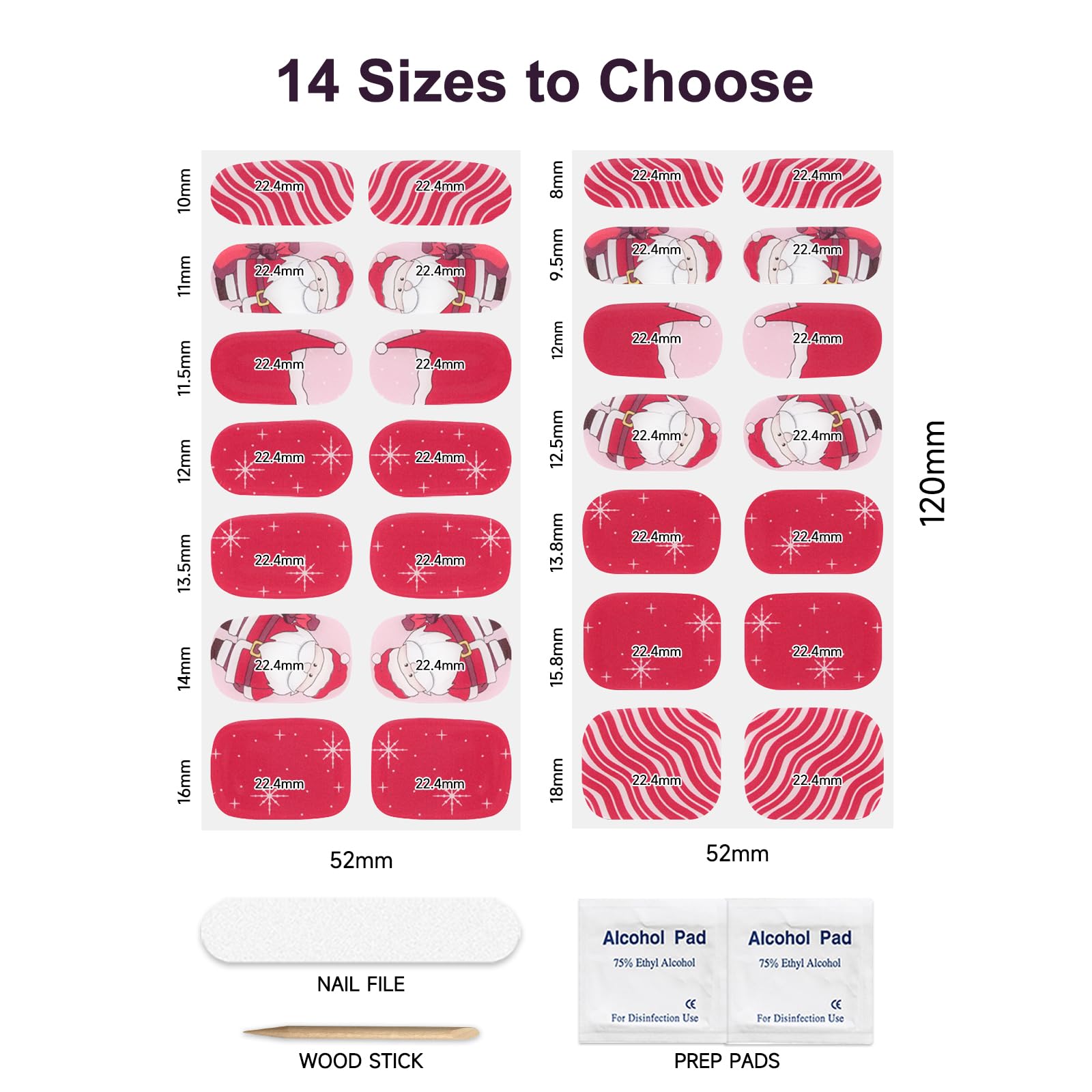 28pcs Christmas Semi Cured Gel Nail Strips - Santa Red Nail Wraps with UV Light for Long Lasting Wear | Easy DIY Nail Art for Holiday Parties & Gift Giving