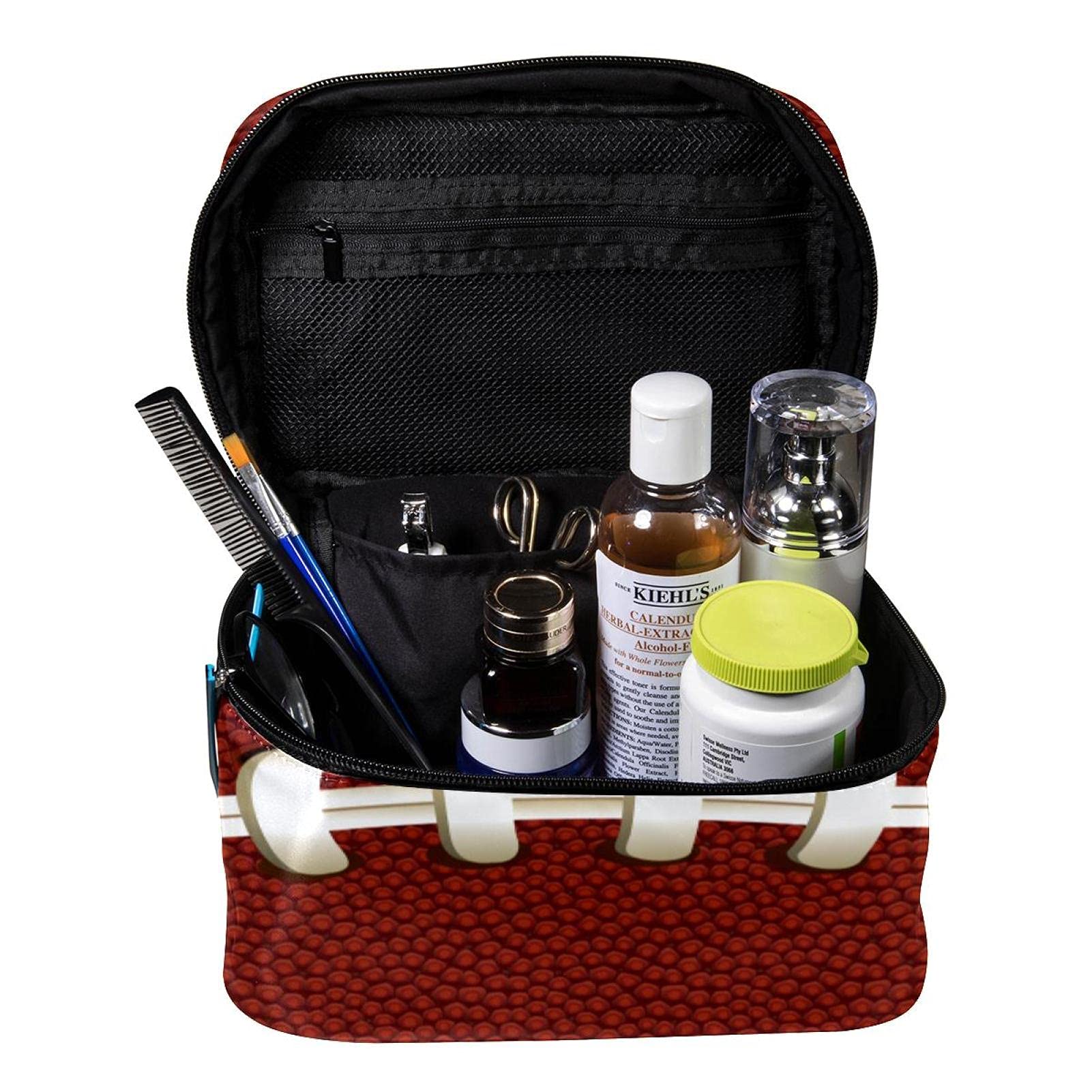 Premium Rugby Ball Texture Travel Makeup Bag - Large Cosmetic Organizer with Zipper for Women & Girls | Perfect for Gym, Travel & Daily Essentials Storage