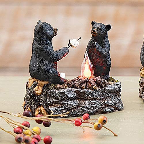 BLACK FOREST DECOR Bear & Cub Toasting Marshmallows Night Light - Cute Nursery Decor, Kids Bedroom Nightlight, Cozy Camping Theme LED Lamp for Children's Room