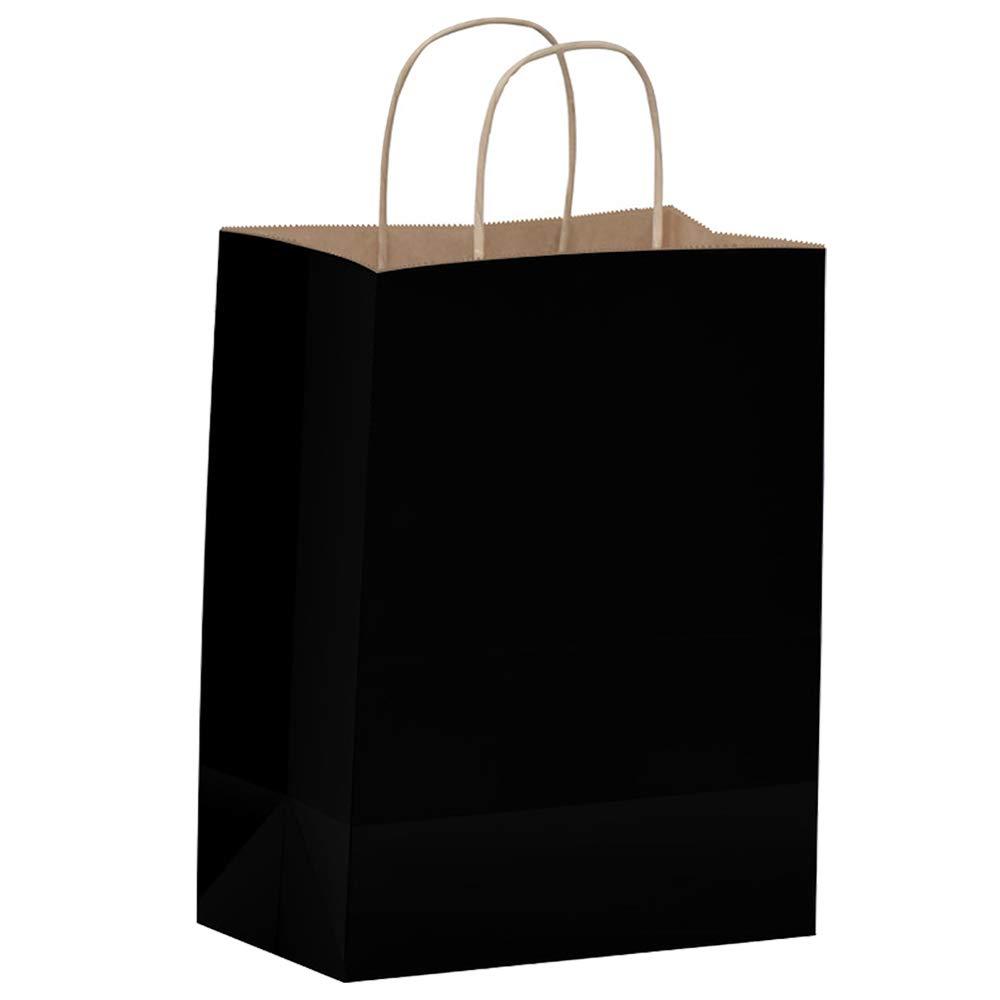25 Pack Black Gift Bags with Handles 8x4.5x10.5 Inches - Premium Kraft Paper Party Favor Bags for Weddings, Birthdays, Retail Shopping & Business Gifts - Eco-Friendly Goodie Bags for Candy, Treats & Small Presents