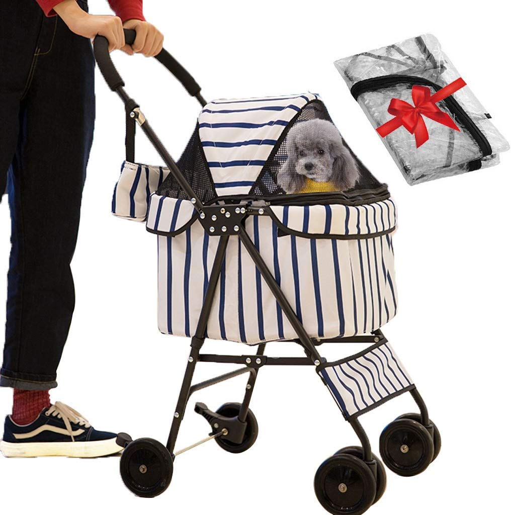 KLLKR Folding Pet Stroller for Small Dogs, Cats, Puppies & Rabbits - Lightweight Travel Carrier with Sun Canopy, Mesh Windows, Inner Pad & Locking Wheels - Perfect for Vet Visits, Shopping Trips & Outdoor Adventures