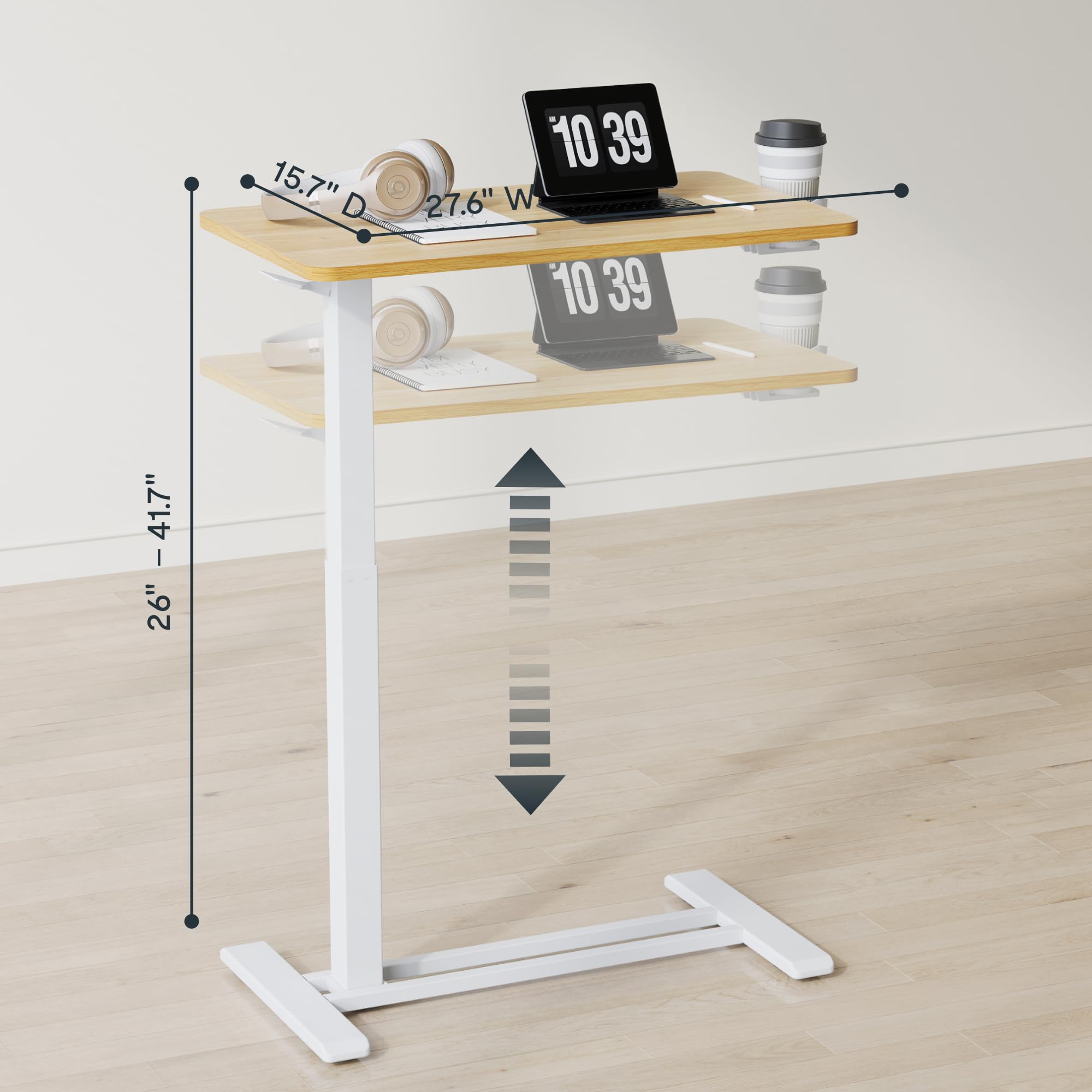 FLEXISPOT H7 Adjustable Overbed Table with Wheels - Pneumatic Height Adjustable Mobile Standing Desk for Laptop, Rolling Computer Cart for Home, Office & Hospital Use (27.6