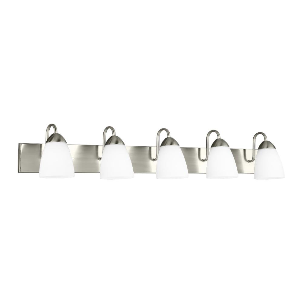 Barton 5-Light Bathroom Vanity Light Fixture - Modern LED Sconce for Mirror Lighting, Dressing Room & Makeup Area - Brushed Nickel Finish