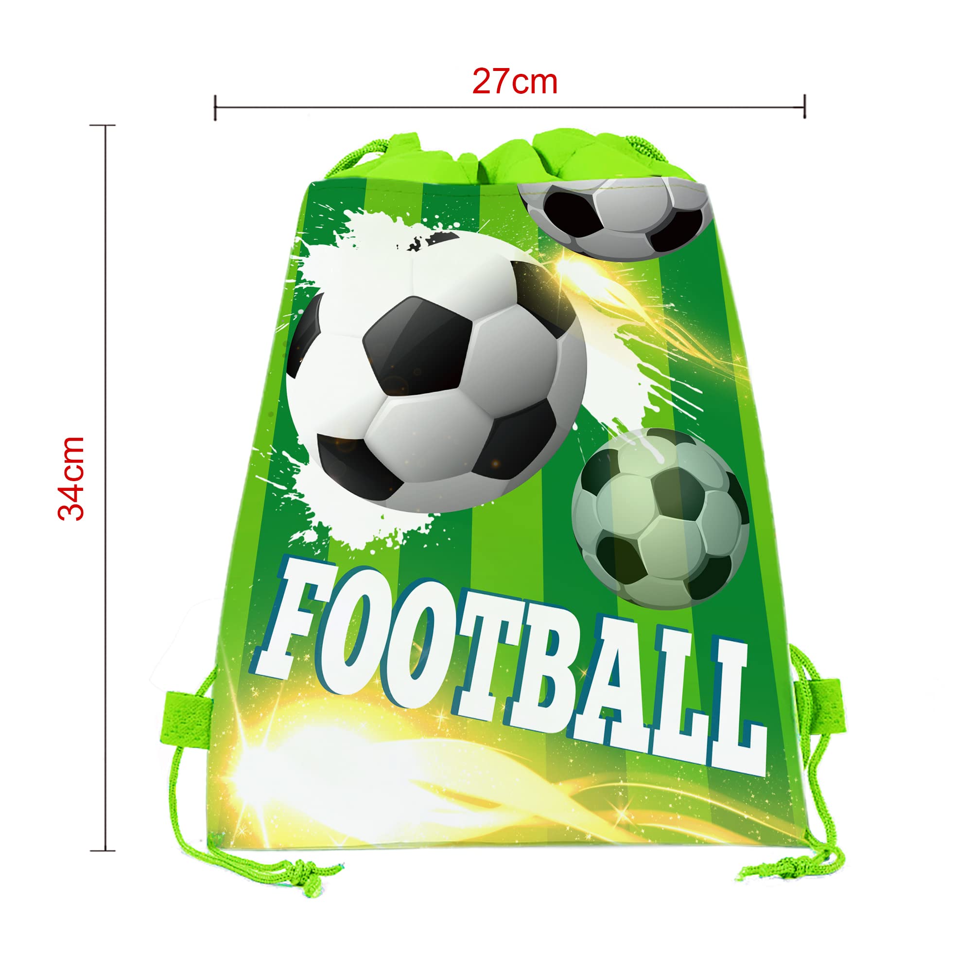 CC HOME 12 Pack Soccer Drawstring Party Bags - Football Themed Gift & Candy Treat Bags for Kids Birthday Parties (10.6x13.4 Inch) - Perfect for Soccer Baby Showers, Team Celebrations & Sports Themed Events
