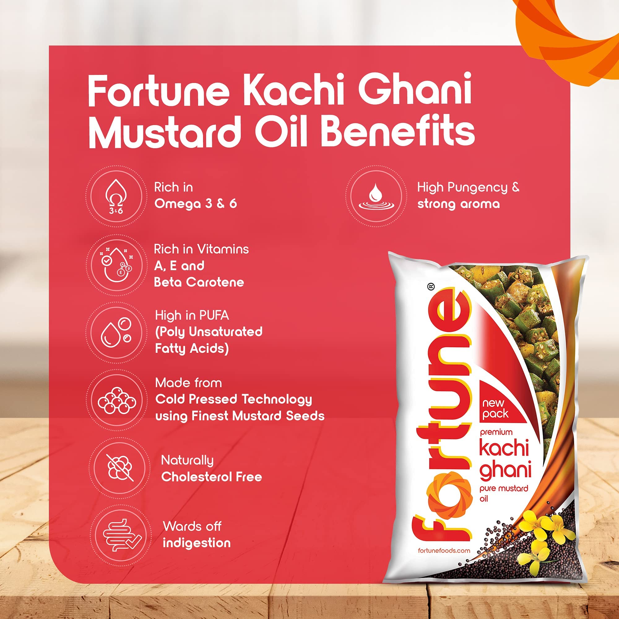 Premium Kachi Ghani Pure Mustard Oil - 1 Liter Pouch | Cold Pressed, Unrefined, 100% Natural | Ideal for Cooking, Massage & Hair Care