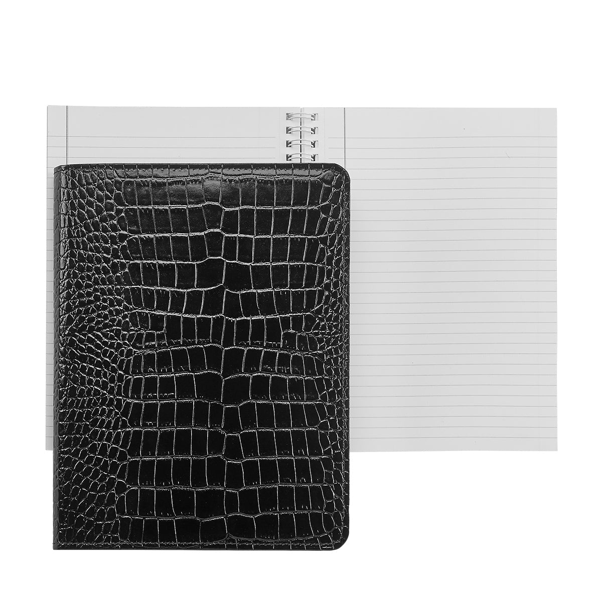Premium 9 Inch Wire-O Notebook - Crocodile Embossed Leather Cover Journal for Business Meetings, School & Office Use - Lined Pages for Note Taking & Writing