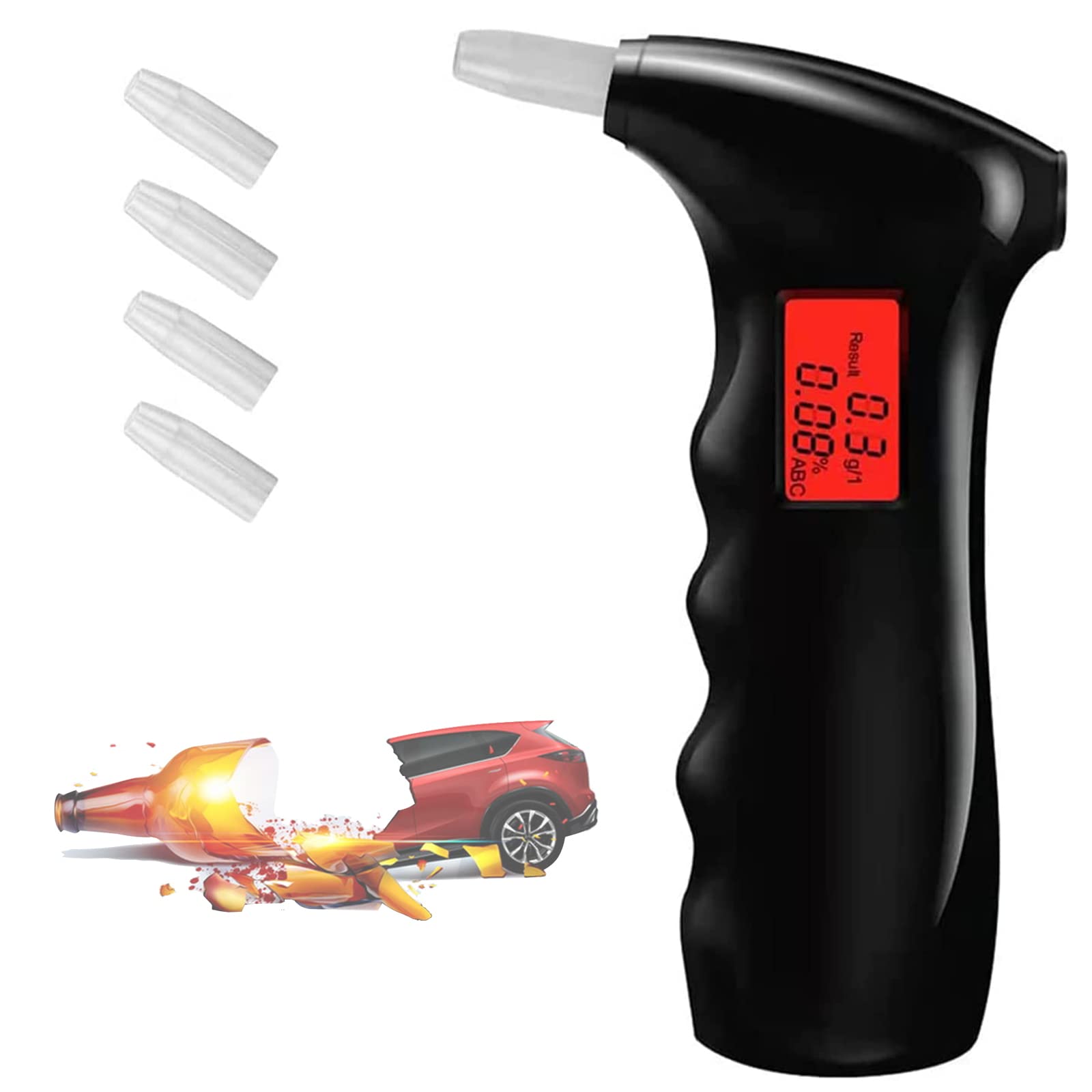 Professional Portable Breathalyzer with Digital LCD Display - Accurate Alcohol Tester for Drivers, Auto Power Off & Sound Alarm, Includes 5 Mouthpieces (Black) | Perfect for Personal Safety, Workplace Testing & Home Use