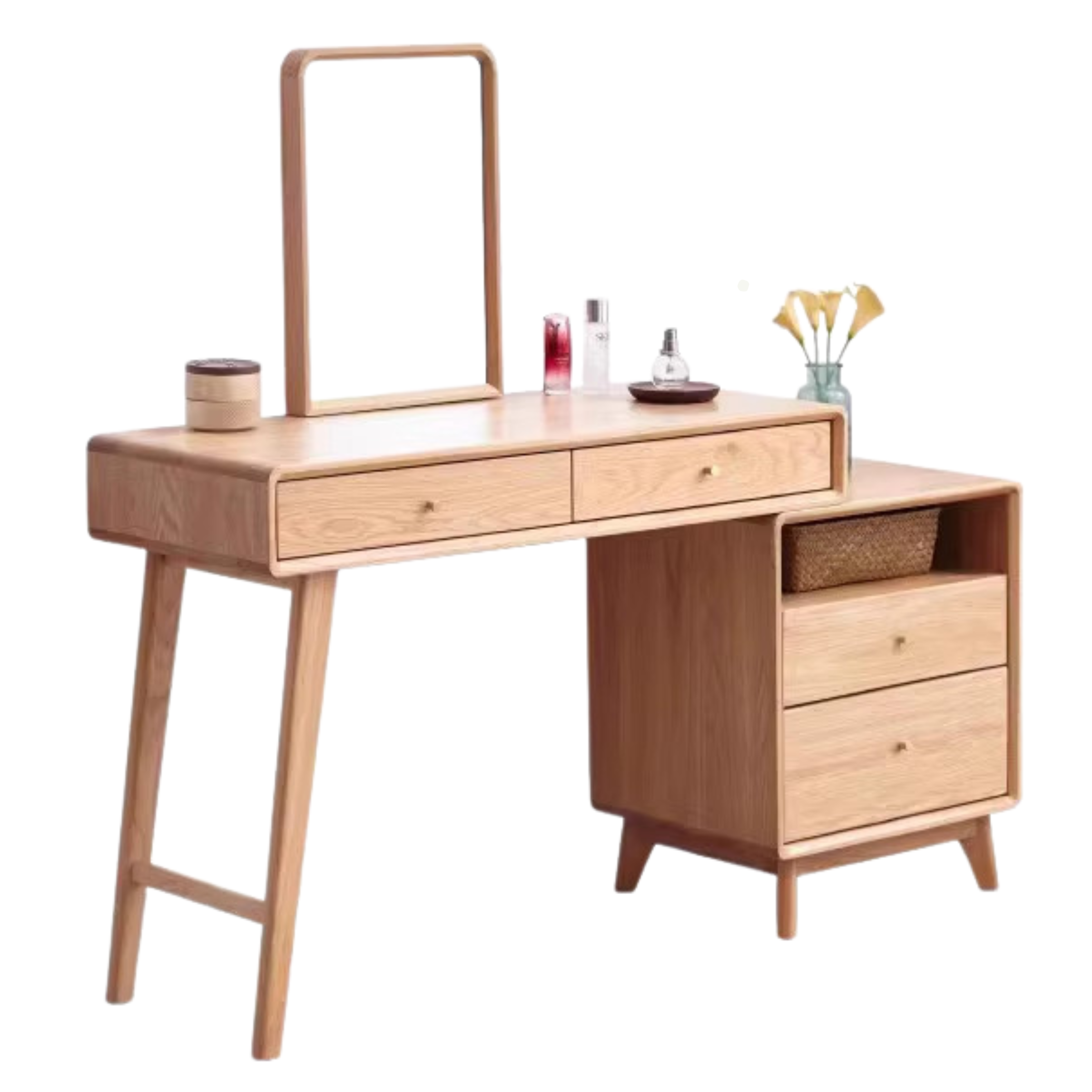 Solid Oak Wood Extendable Vanity Dressing Table with Mirror - Perfect for Bedroom Makeup & Jewelry Storage