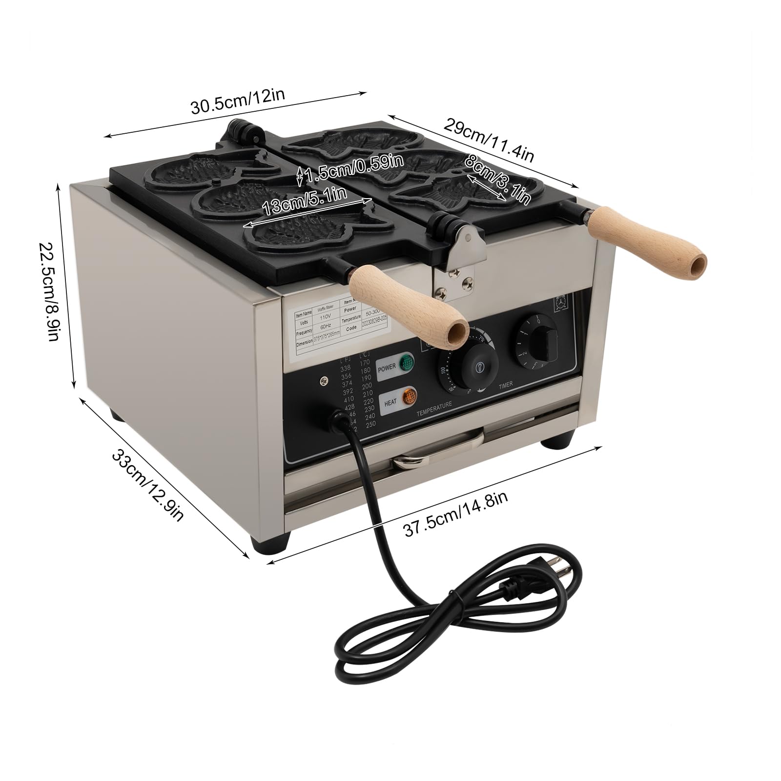 Commercial Electric Waffle Maker - Nonstick 3-Piece Fish-Shaped Waffle Iron Machine for Japanese Taiyaki, Pancakes & Bubble Waffles | Perfect for Home, Cafes & Street Food Businesses