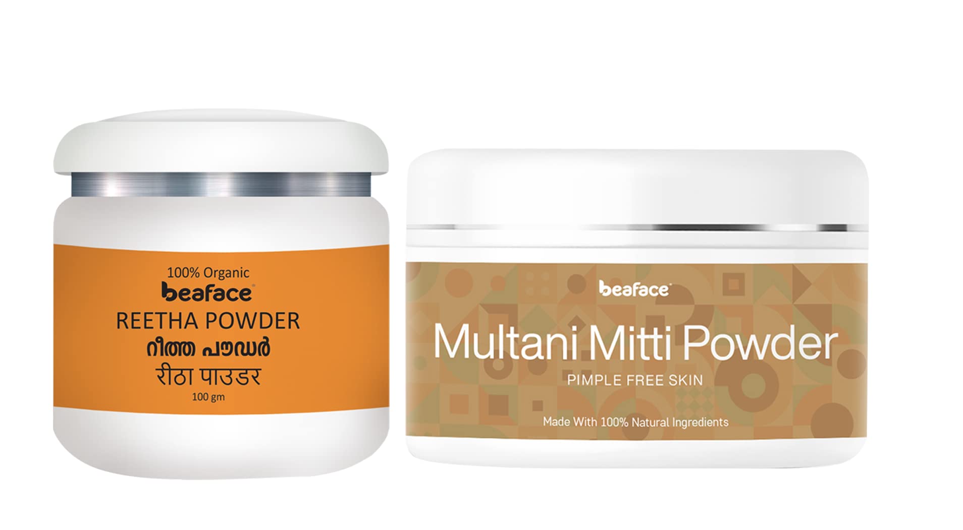Organic Beaface Hair Cleaner with Reetha Powder & Multani Mitti - 100g Pack of 2 | Natural Shampoo for Hair Growth & Scalp Care | Perfect for Daily Hair Wash & Ayurvedic Hair Treatment