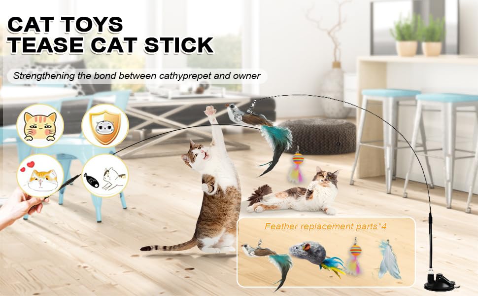 Interactive Cat Feather Toys with Suction Cup - 7 Pcs Automatic Cat Toy Set with Natural Bird Feathers for Indoor Cats - Perfect for Exercise, Chase Play & Boredom Relief - Great Gift for Cat Lovers (Madgern) - Ideal for Playtime, Training & Stimulating Natural Hunting Instincts