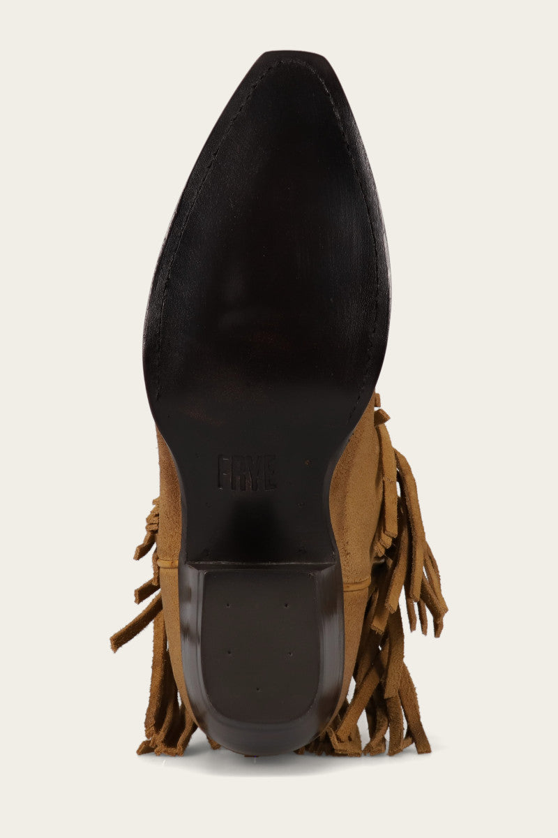 Vintage Sacha Short Fringe Booties in Steel Blue - Pre-Loved Western Ankle Boots for Country Music Festivals & Boho Fashion