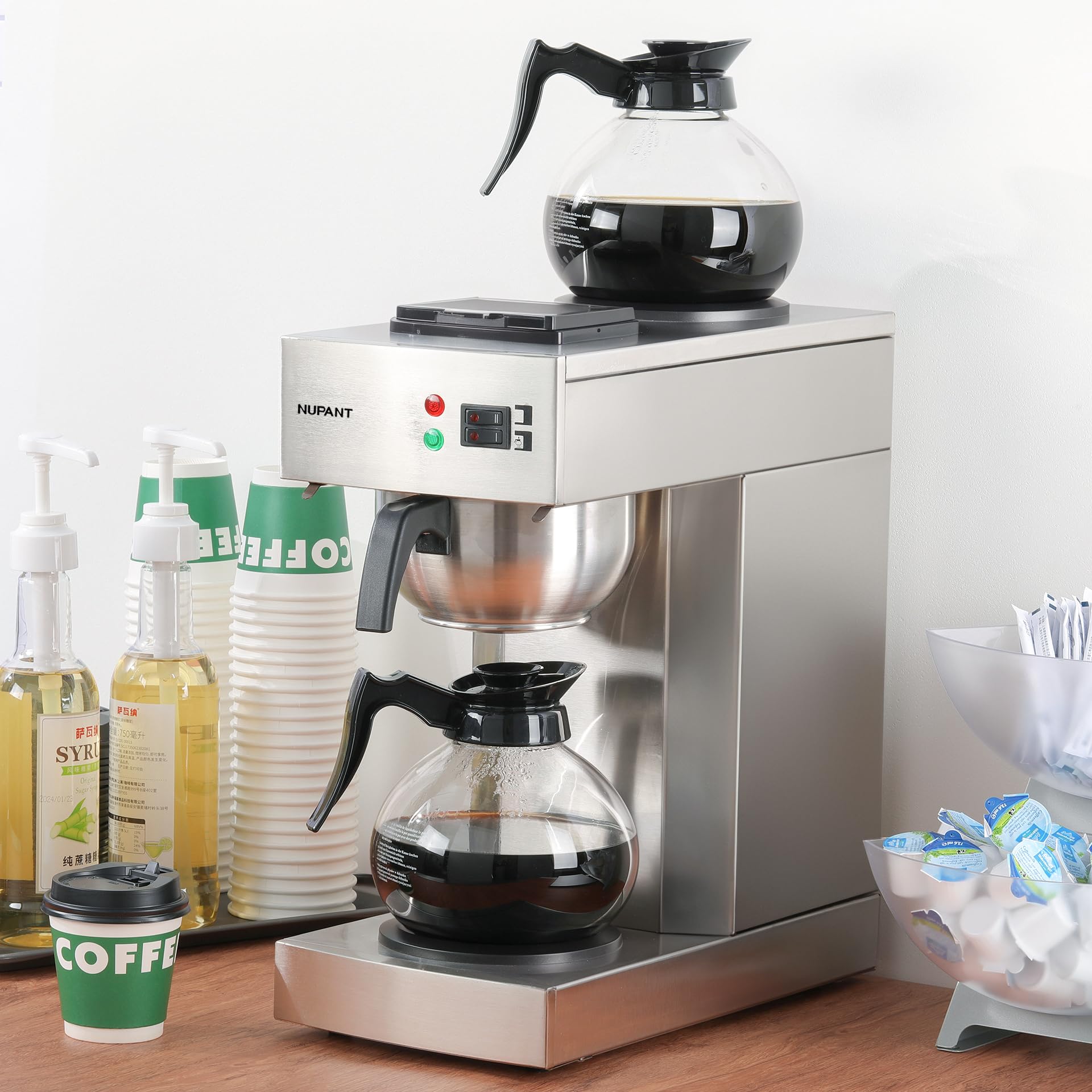 12-Cup Commercial Drip Coffee Maker 1.8L with 2 Glass Carafes & Warming Plates - Stainless Steel Pour Over Coffee Machine for Coffee Bars, Restaurants & Office Break Rooms - Perfect for High Volume Brewing & All-Day Fresh Coffee Service
