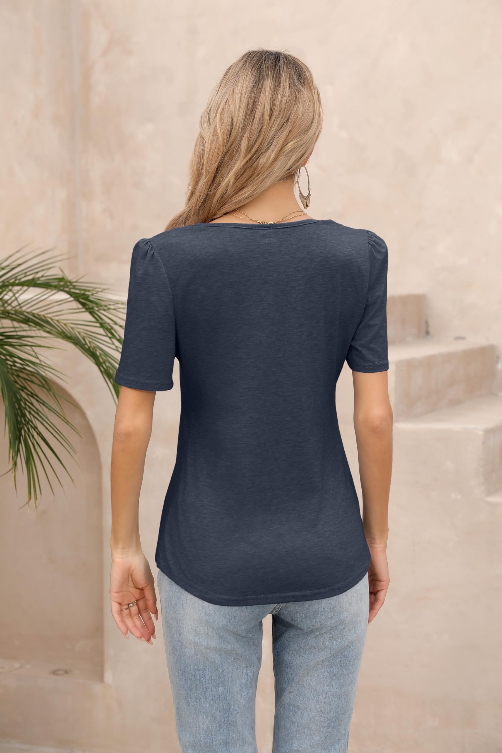 HIYIYEZI Women's Summer Tops - Short Sleeve Crew Neck T-Shirts with Puff Sleeves | Casual Blouse for Beach, Vacation & Everyday Wear