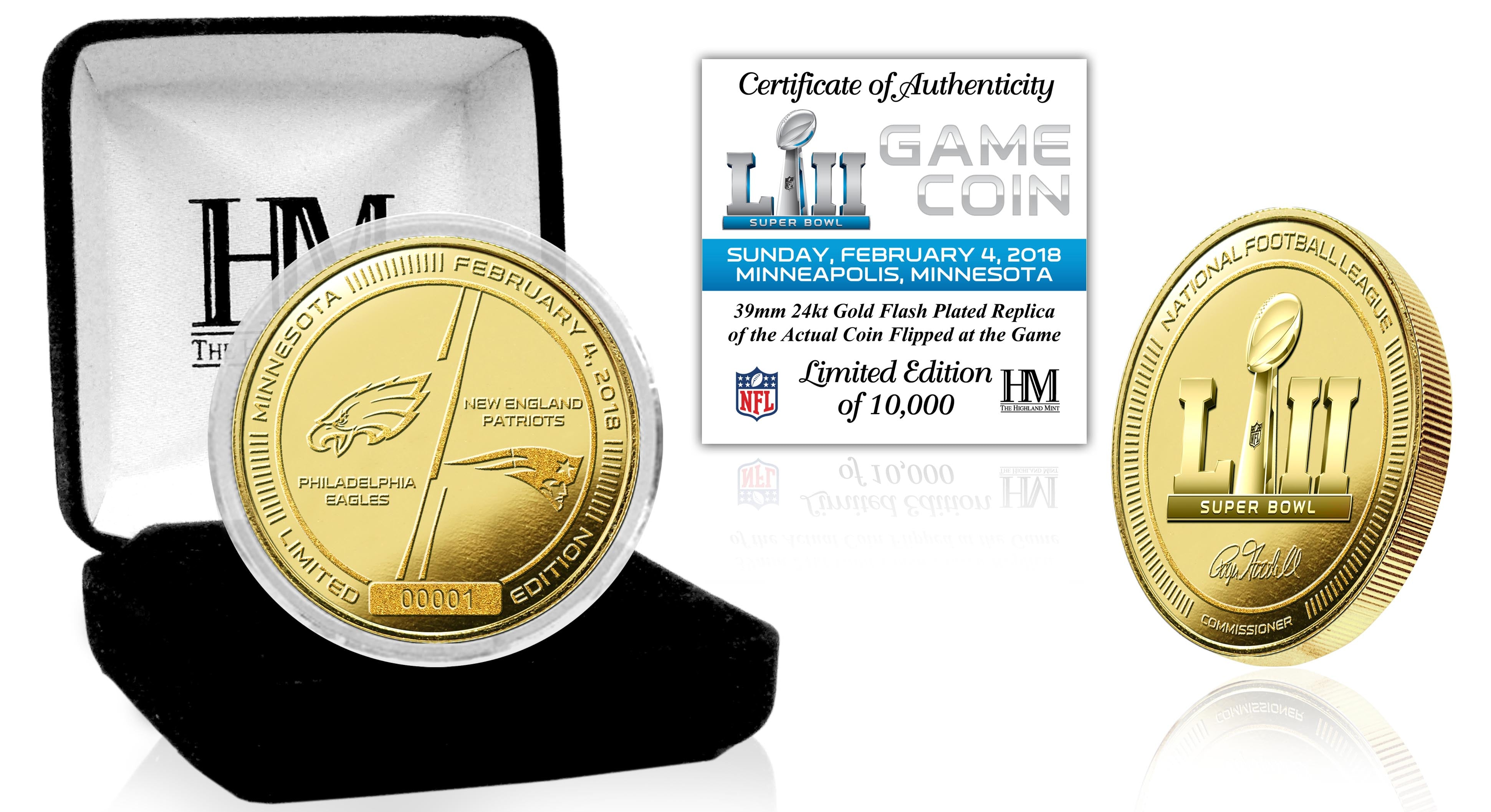 Super Bowl 52 Gold Flip Coin - Official NFL Championship Coin for Game Day Decisions, Collectibles & Sports Memorabilia - Perfect for Football Fans, Coin Collectors and Sports Enthusiasts