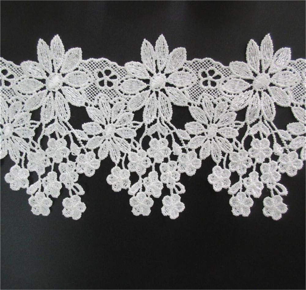 2 Meters Vintage Floral Lace Trim Ribbon - 9cm Wide Off-White Embroidered Fabric Edging for Wedding Dresses, Bridal Gowns, DIY Crafts, Party Decor & Sewing Projects - Perfect for Dress Embellishment, Home Decor and DIY Fashion Accessories