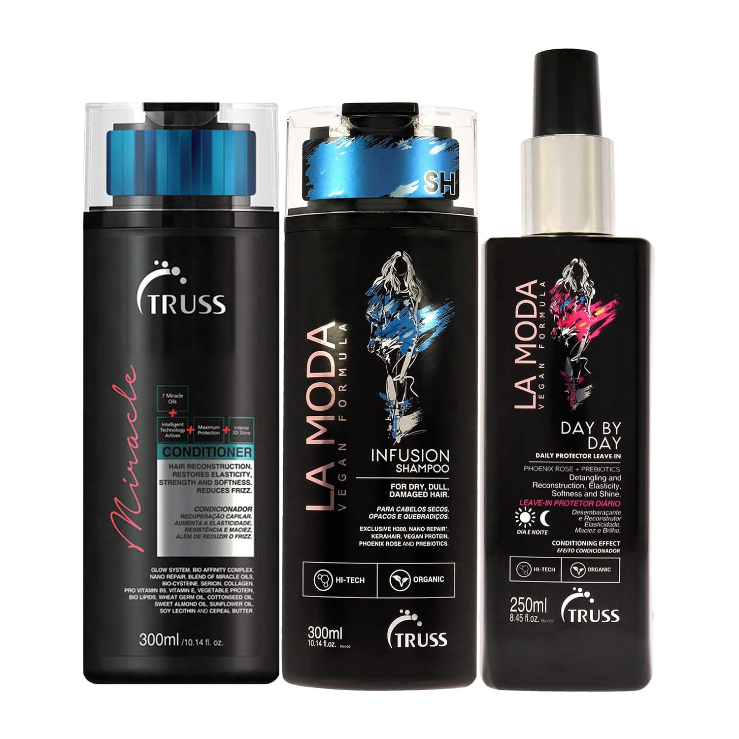 TRUSS Miracle Hair Conditioner & La Moda Infusion Shampoo Bundle with Leave-In Spray | Deep Hydration & Repair for Damaged Hair | Salon-Quality Hair Care for Daily Use & Styling