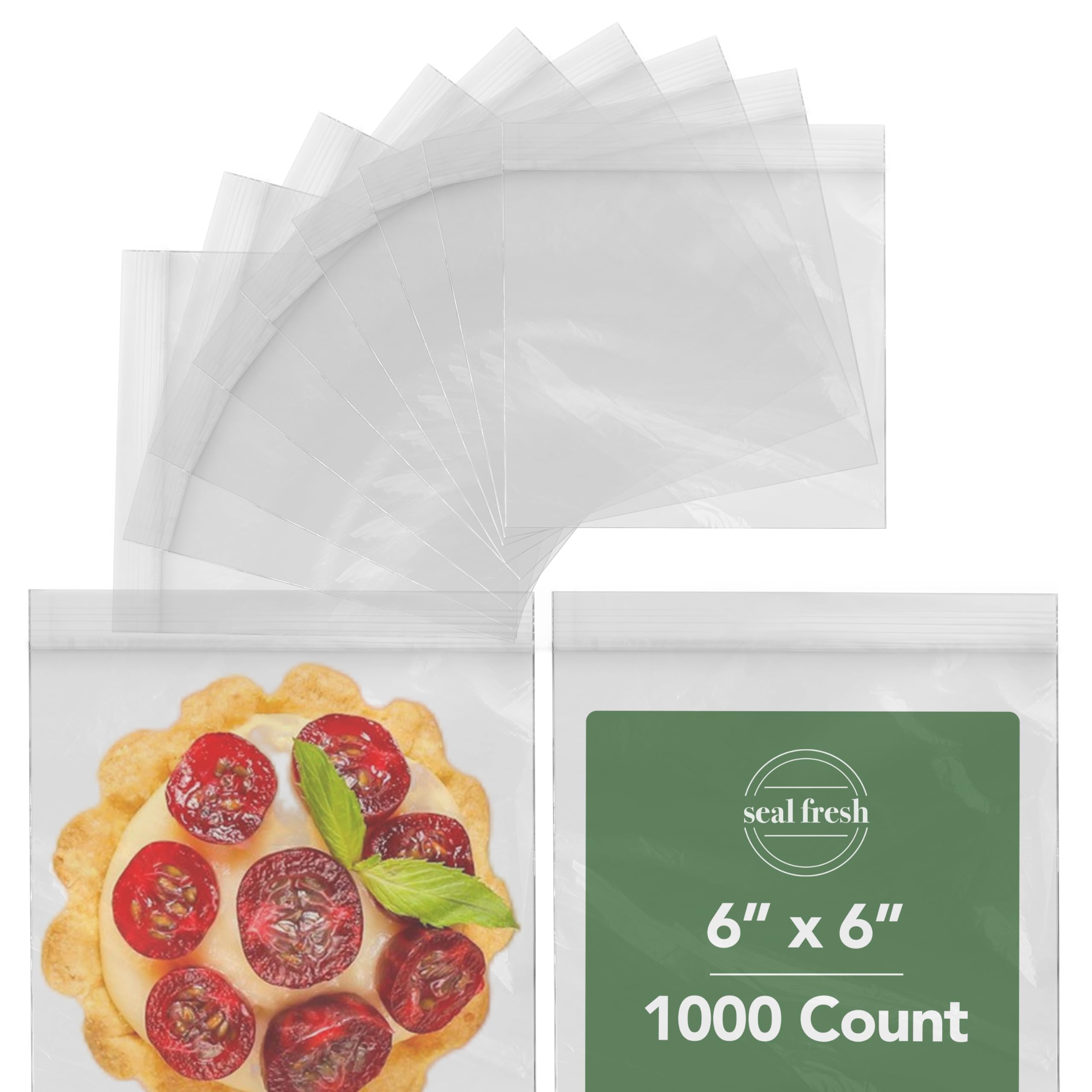 1000 Pack 6x6 Inch Clear Reclosable Sandwich Bags - 2 Mil Thick LDPE Plastic Zipper Bags for Snacks, Cookies, Candies, Pastries & Party Treats - Perfect for Food Storage, Lunch Prep & On-the-Go Snacking