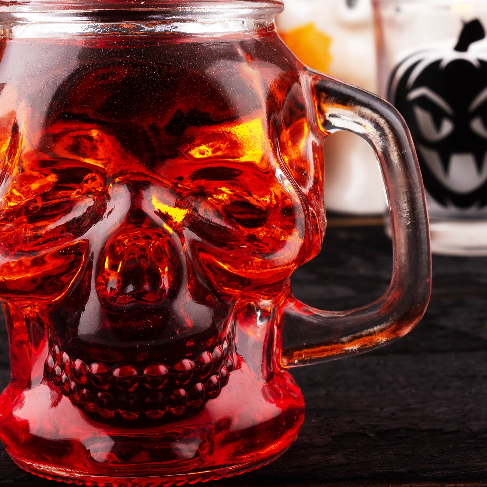BarConic® Skull Mason Jar with Handle - 4oz Glass Drinking Cup for Halloween Party, Home Decor & Gothic Style Cocktails