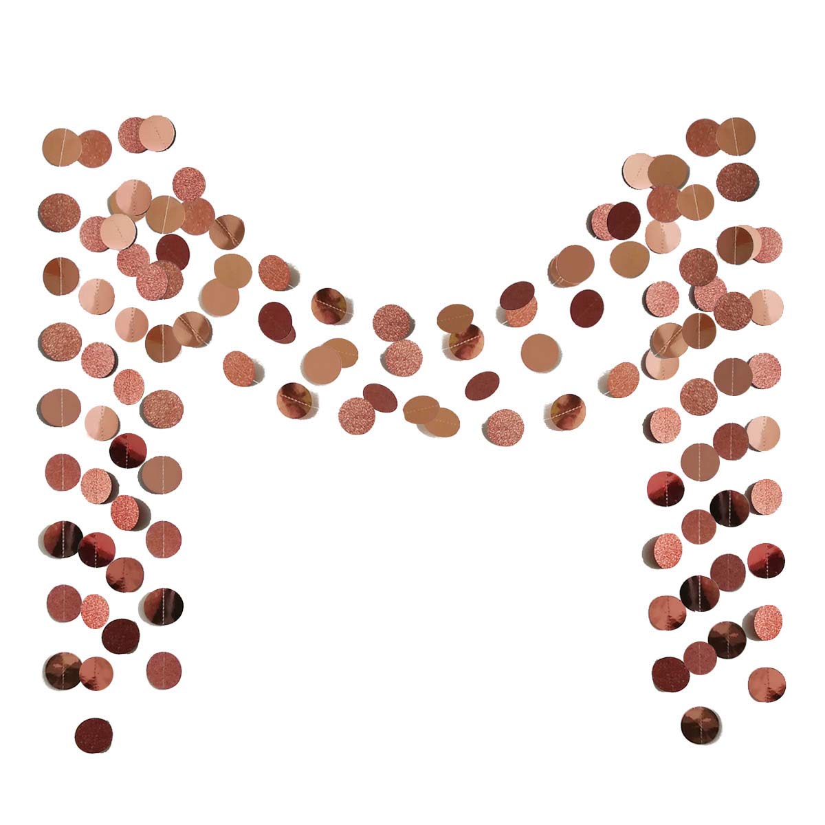 6 Pcs Glitter Rose Gold Paper Circle Dots Garland (52 Feet) - Elegant Party Decorations for Bachelorette, Wedding, Baby Shower & Birthday Parties - Perfect for Photo Backdrops, Ceiling & Wall Decorations
