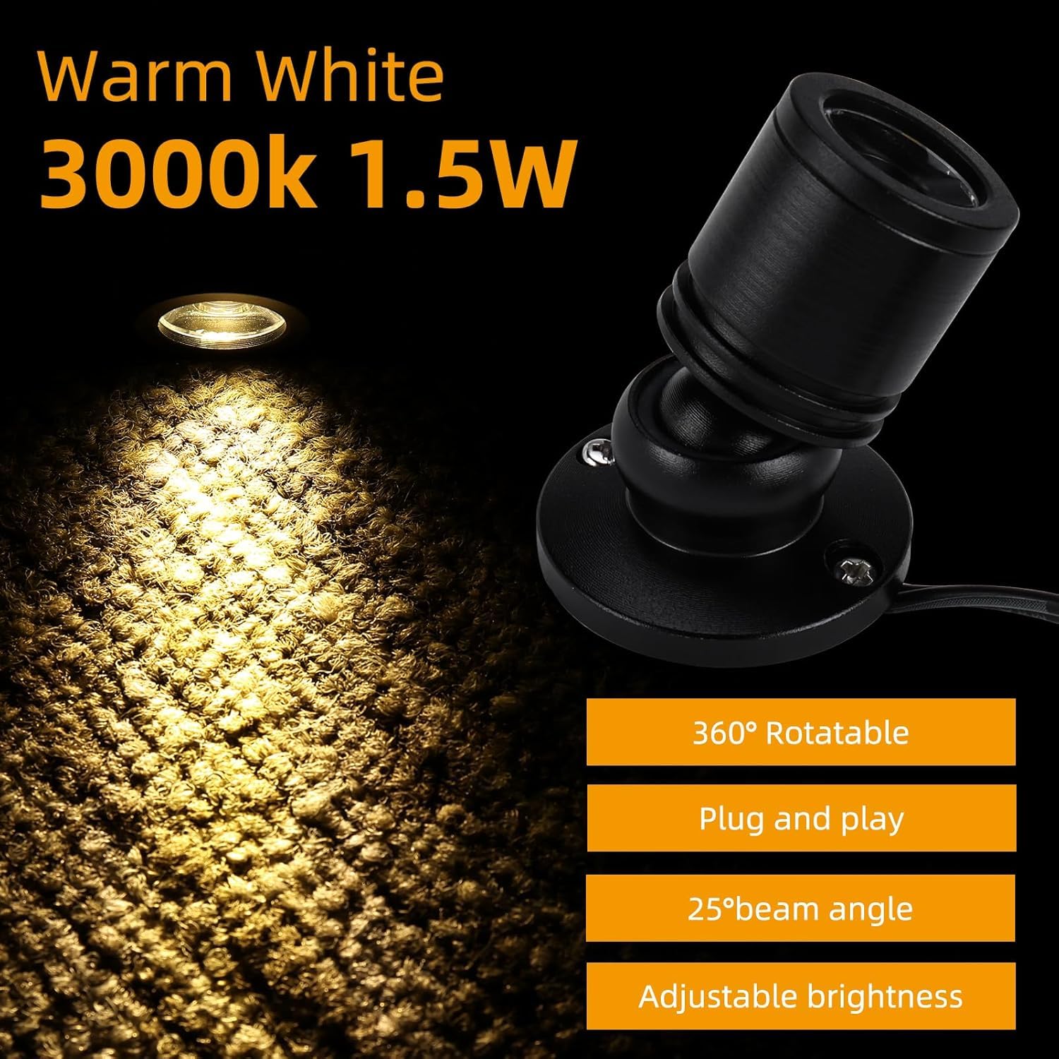 1.5W LED Mini Surface Mounted Jewelry Cabinet Light - 6 Pack Warm White 3000K with PWM Dimmer - Perfect for Display Cases, Closets & Retail Lighting