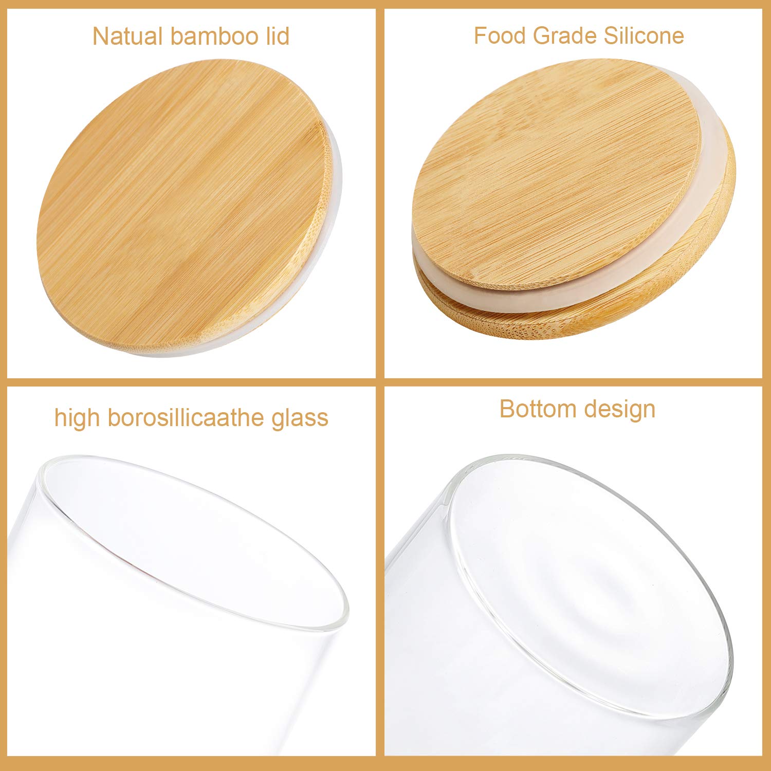 4 Pack Glass Jars with Airtight Bamboo Lids - 18.6oz Clear Kitchen Canisters for Food Storage | Perfect for Dry Goods, Cookies, Candy, Spices & Coffee Beans | Ideal for Pantry Organization, Baking Supplies & Coffee Station Decor
