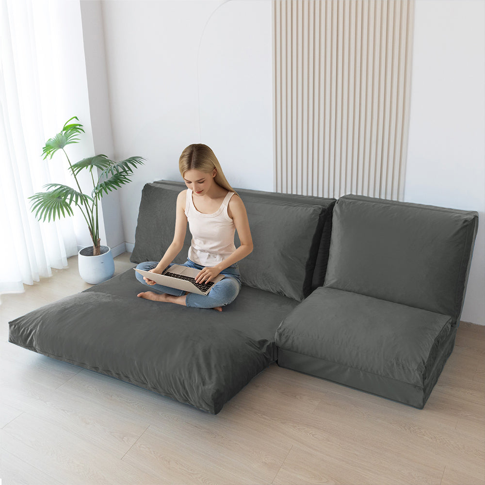 MAXYOYO Velvet Bean Bag Folding Sofa Bed for Adults - Dark Grey Washable Cover - Perfect for Living Room, Bedroom & Dorm Room Lounging