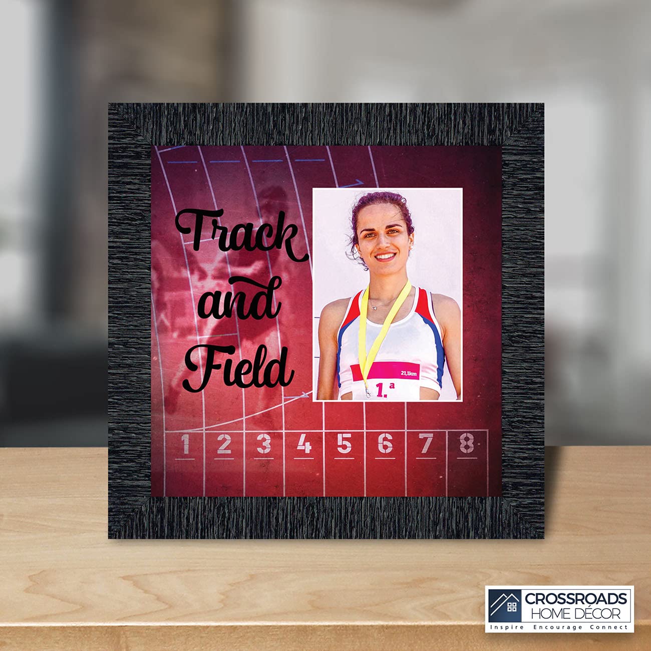 Crossroads Home Décor Track and Field Wall Art - Inspirational Runners Picture Frame for Coaches & Athletes - Perfect for Gym, Office, or Sports Room Decor