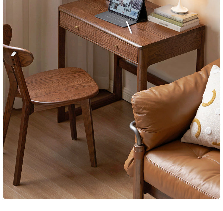 Solid Oak Wood Small Office Desk - Walnut Finish for Home & Workspace - Compact Writing Desk for Study, Dorm, or Apartment