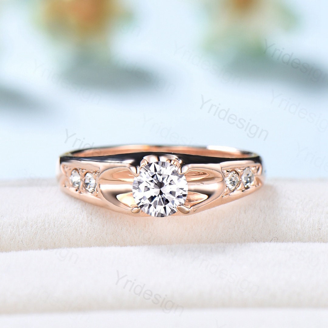 Elegant Moissanite Engagement Ring 14K Rose Gold - Art Deco Vintage Wedding Band for Women, Durable Bridal Jewelry Gift for Anniversary, Proposal & Special Occasions