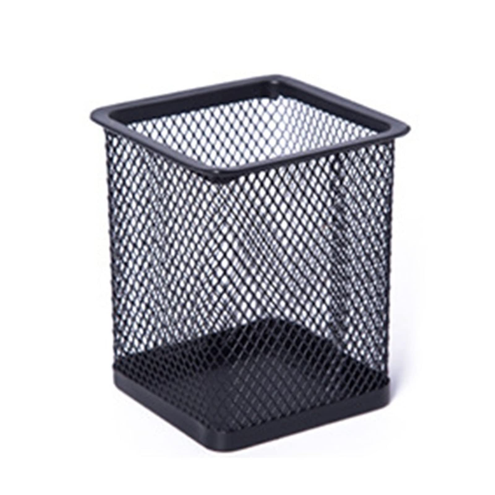 Mesh Metal Pencil Holder - Black Square Desk Organizer for Office & Home Use