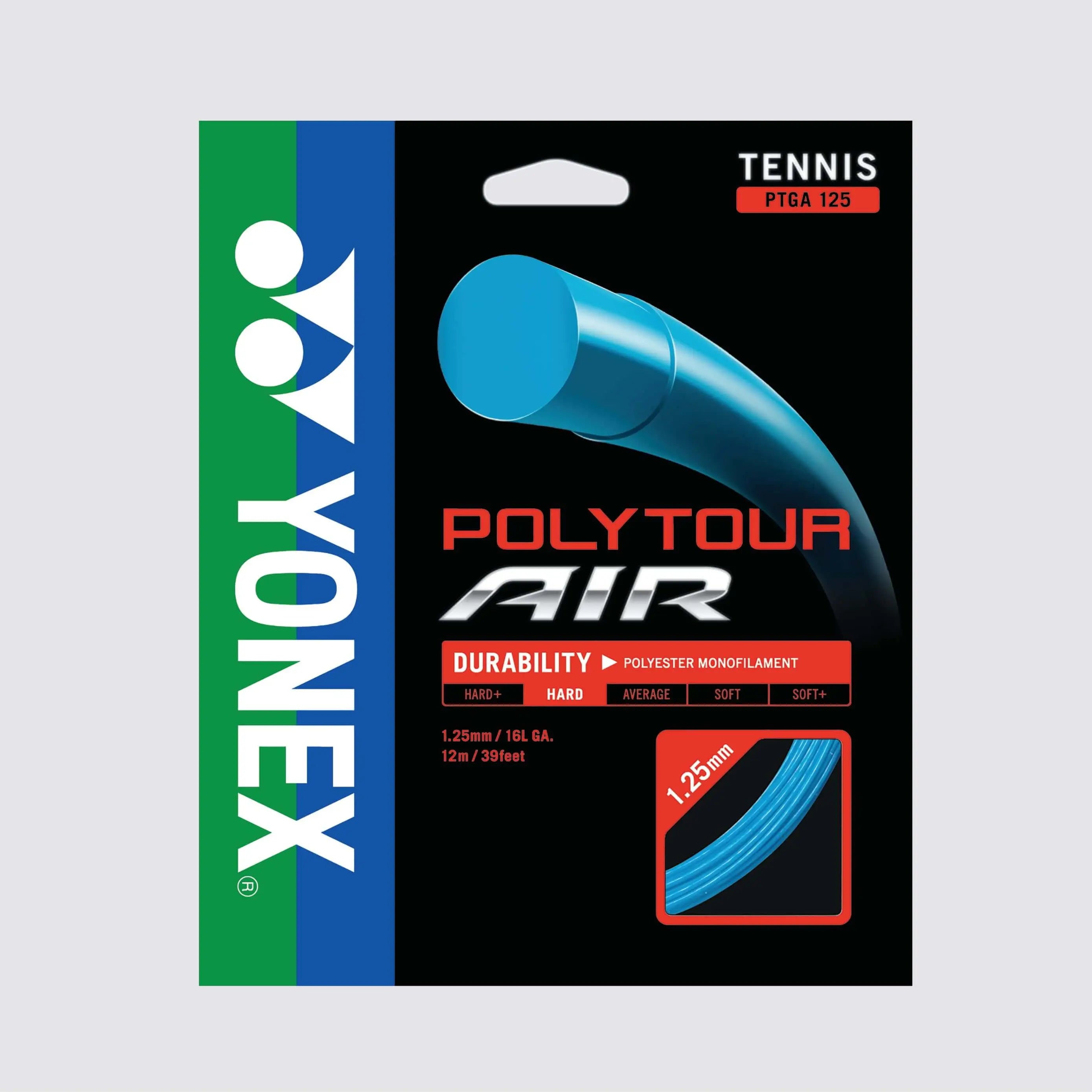 Yonex Polytour Air 125 Tennis String - 16L Gauge, Sky Blue | High Performance Polyester String for Tennis & Badminton Rackets | Perfect for Competitive Play & Training Sessions