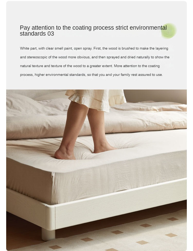 Solid Oak Wood Platform Bed - No Headboard, Cream Finish - Modern Minimalist Bedroom Furniture for Small Spaces & Loft Apartments