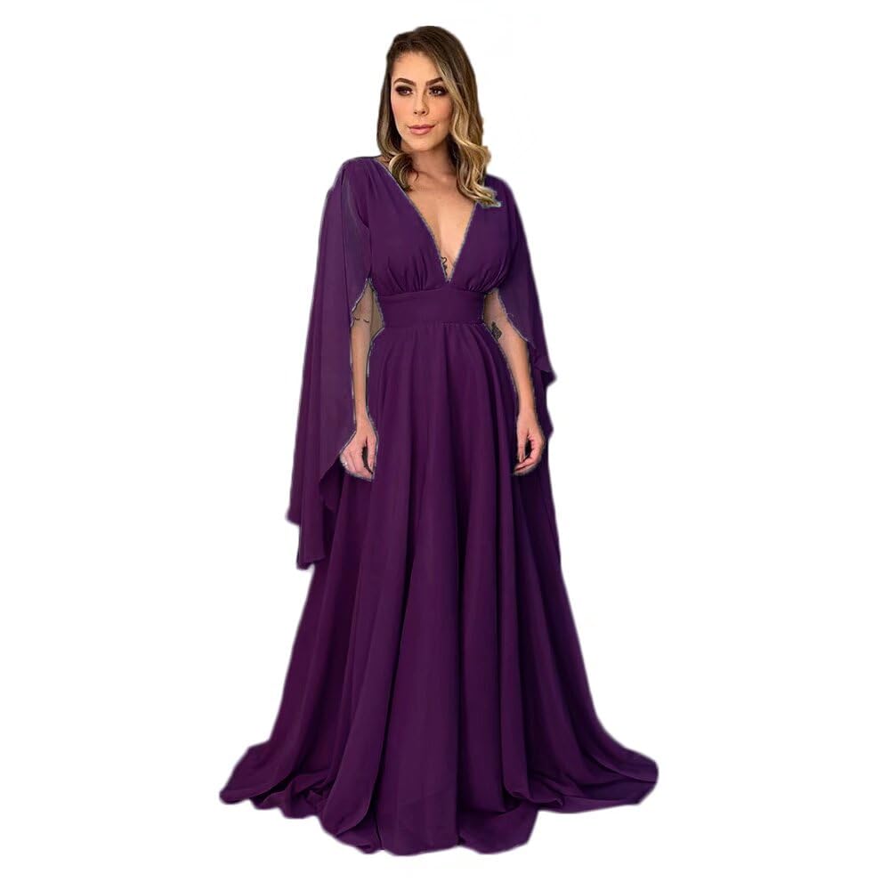 Elegant V-Neck Chiffon Bridesmaid Dress for Women - Formal Evening Party Gown with A-Line Silhouette | Perfect for Weddings, Proms, Cocktail Parties & Special Occasions