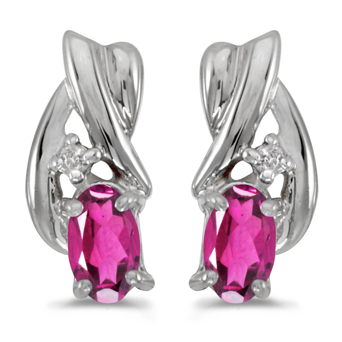 10K White Gold Oval Pink Topaz and Diamond Stud Earrings for Women – Elegant Gift for Anniversary, Birthday & Special Occasions