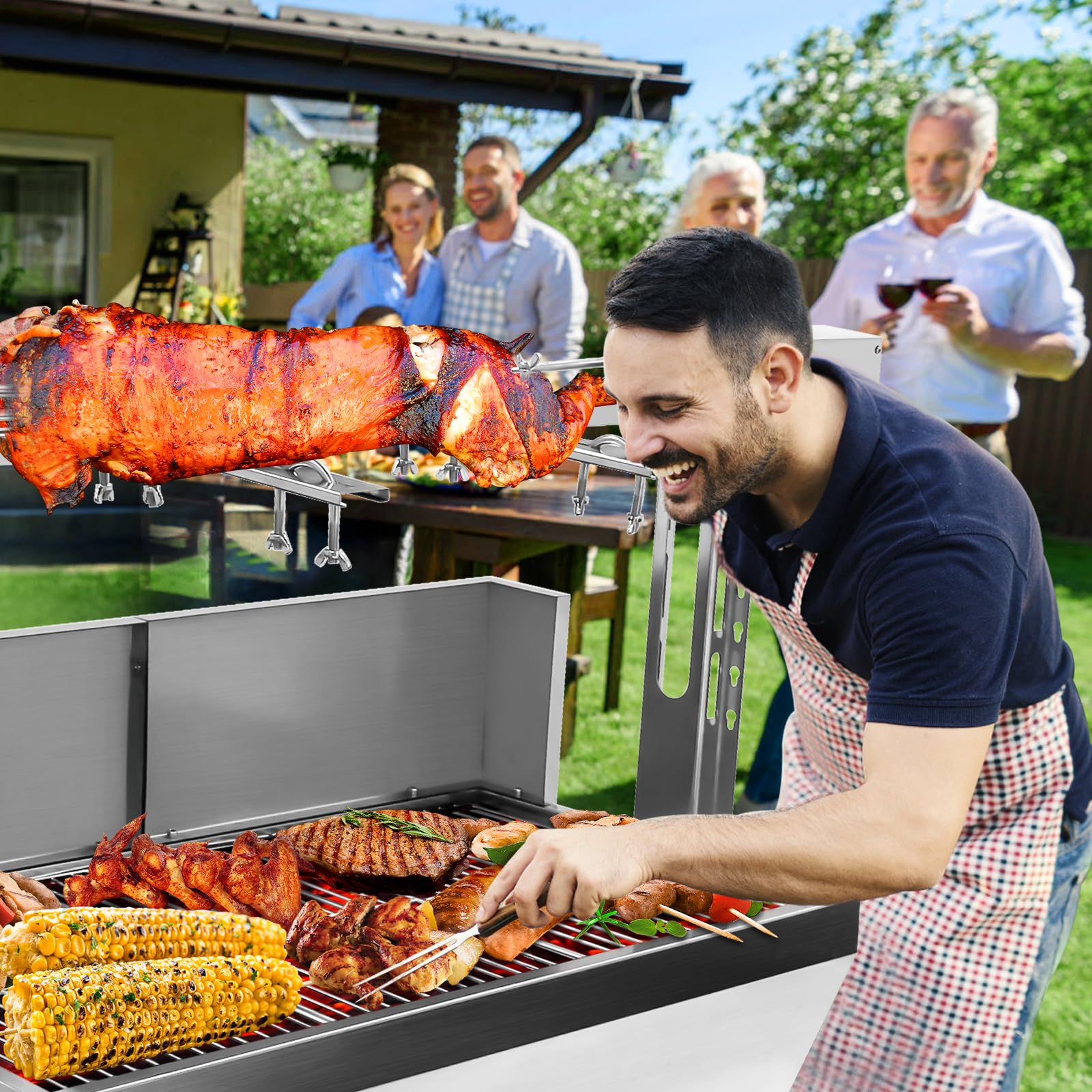 Premium 132LBS Heavy-Duty Charcoal BBQ Rotisserie Grill - Adjustable Height Hog Roaster & Lamb Spit Machine with Baffle for Outdoor Cooking, Camping, Picnics, and Backyard Parties